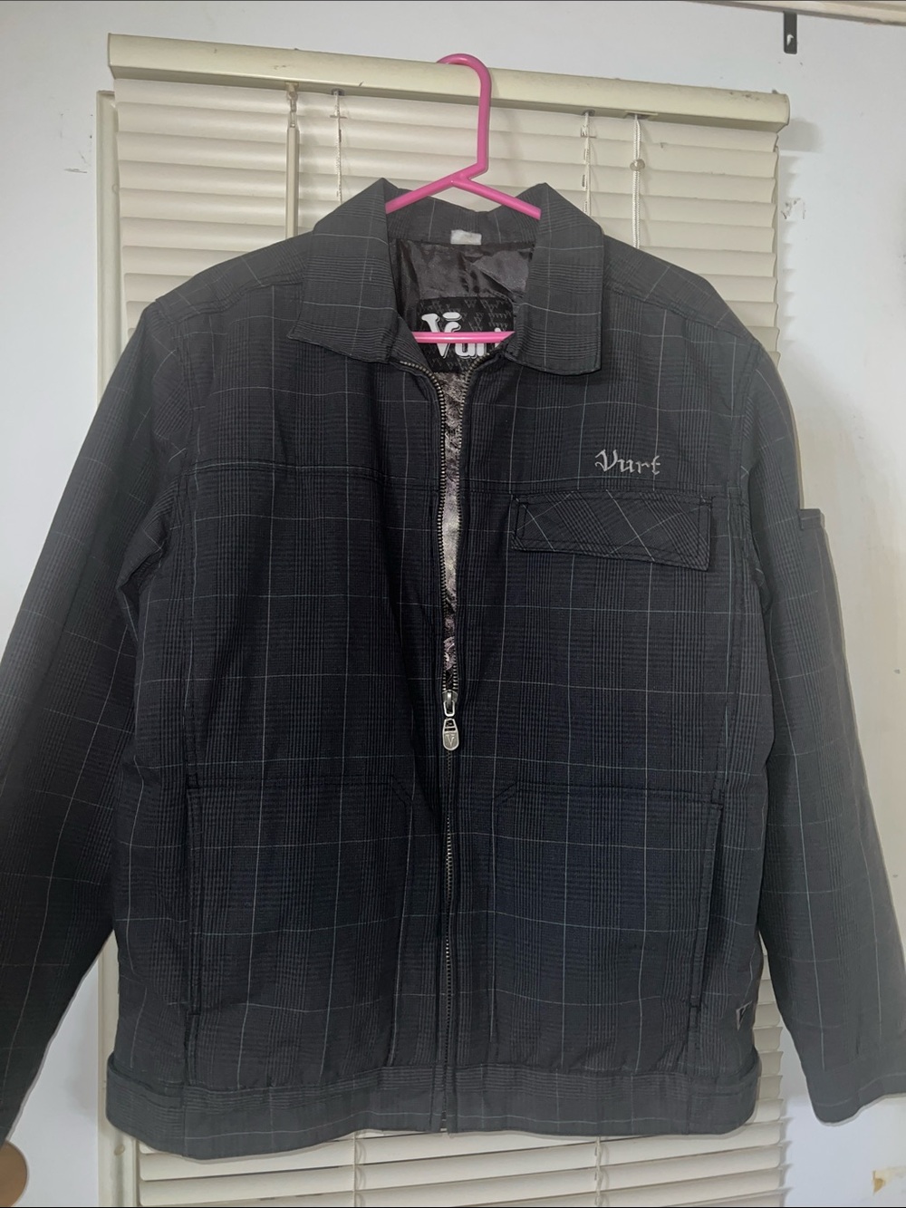 Vurt Men's Black Windowpane Zip-Front Jacket